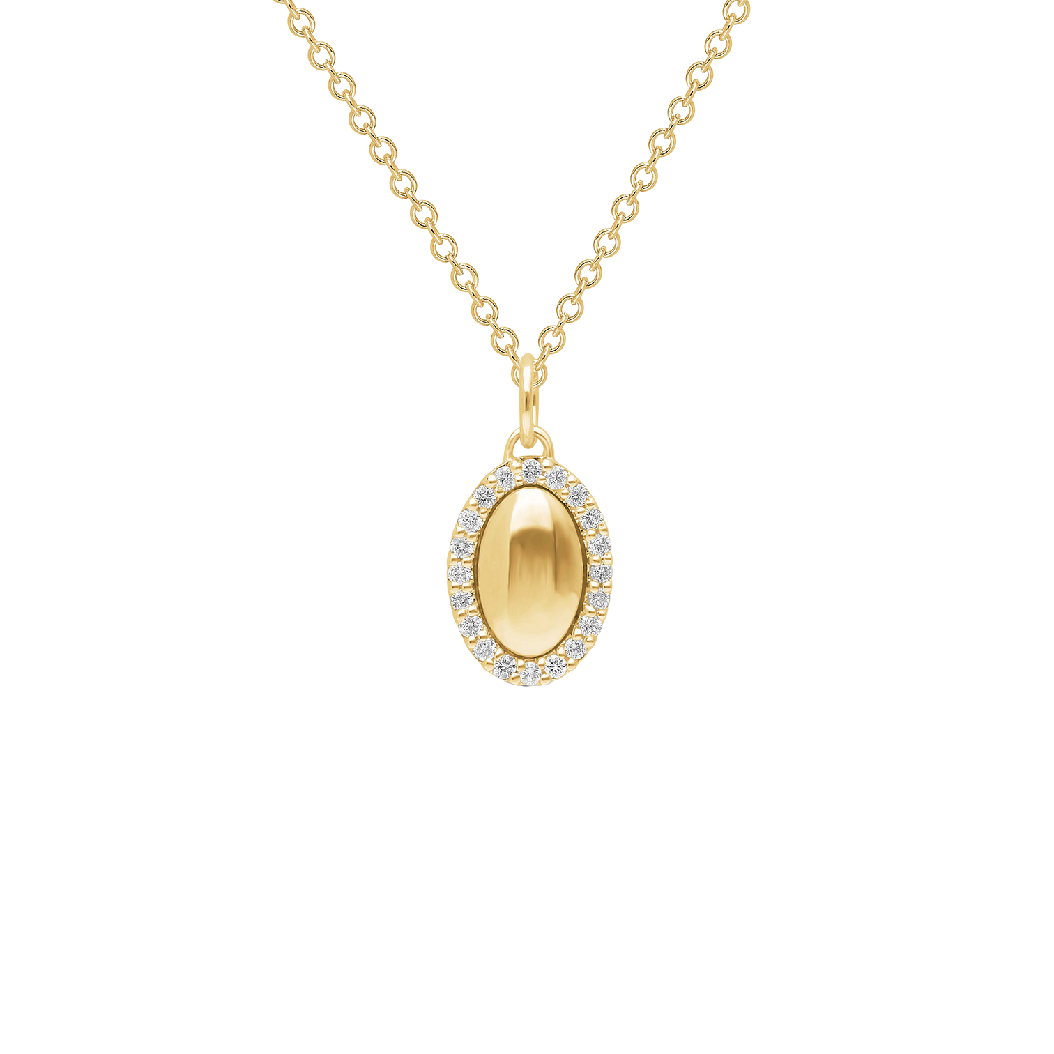 Sabel Collection Yellow Gold Oval Pendant with Diamond Halo
